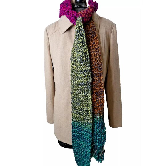Retro MultiColor Scarf 99x5 Extra Long Chunky Handmade Crochet Hand Knit NWT - Picture 2 of 9